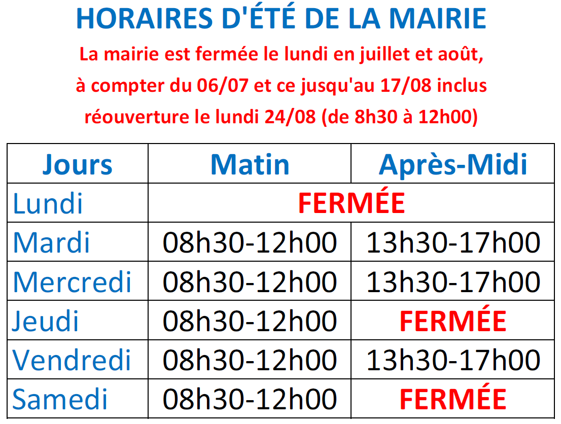 Horaires D T De La Mairie